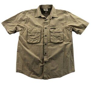 Ducks Unlimited Men's Fishing Shirt Large Tan Short Sleeve Caped Vented